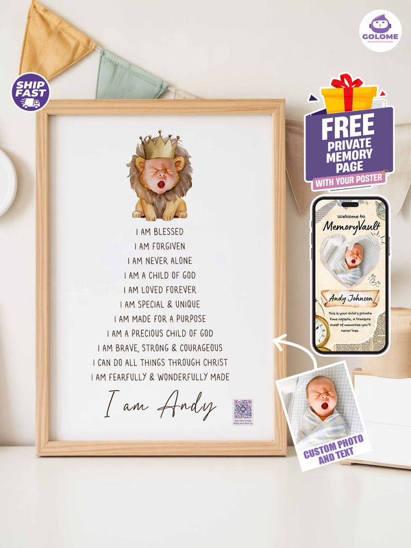 Personalized Baby Affirmation Poster with Photo & Name – Christian Nursery Wall Art